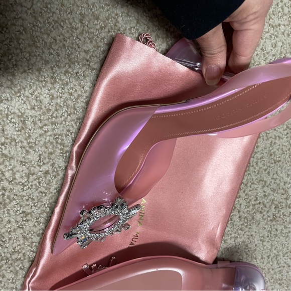 NEW Amina Muaddi Begum Embellished PVC Slingback Pumps 37 $1190 - Picture 9 of 13